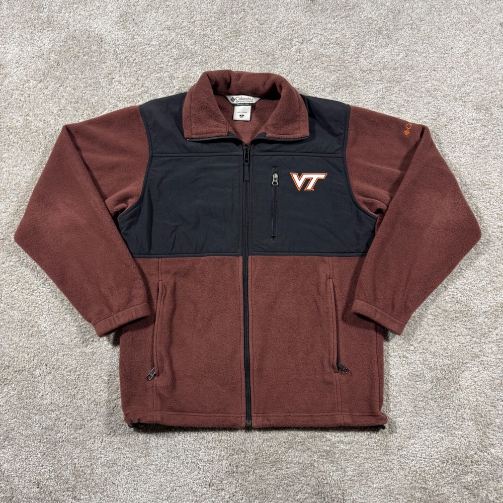Columbia Mens Virginia Tech Hokies Fleece Jacket Maroon Black XM6648 Small